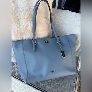Coach Slate Blue Leather Laptop Tote with Silver Hardware